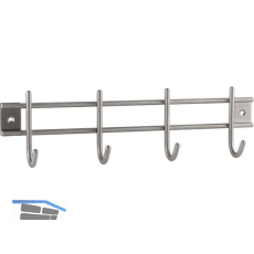 Garderobenleiste Satis mit 4 Haken, Breite 300 mm, Edelstahl geb�rstet