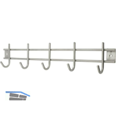 Garderobenleiste Satis mit 5 Haken, Breite 380 mm, Edelstahl geb�rstet