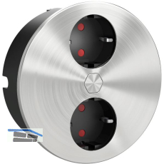 HPF Einbausteckdose Duplex-R, 2 Stk. Schukosteckdosen, Edelstahl