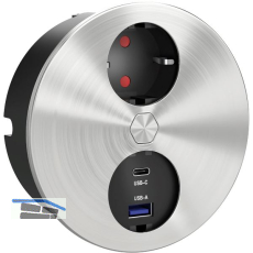 HPF Einbausteckdose Duplex-R, 1 Stk. Schukosteckdose, + USB-Charger, Edelstahl