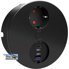 HPF Einbausteckdose Duplex-R, 1 Stk. Schukosteckdose, + USB-Charger, schwarz