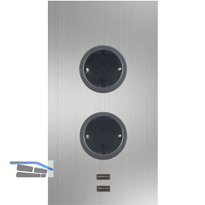 CARESSI Steckdosenelement 2ST20 2 Schukosteckdosen, 2 Stk. USB, Edelstahl