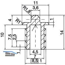 ALUMIS GST Innenfront Einfachlaufschiene unten, 11 x 8,5 mm, Aluminium eloxiert