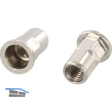 Blindnietmutter Flachkopf M10x 22 Teilsechskantschaft offen, Edelstahl A2