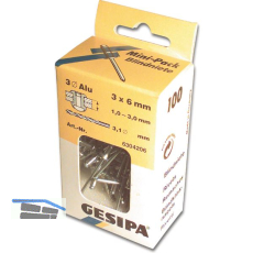 ISO15977 GESIPA Blindniete Mini-Pack 5.0X10 Aluminium/Stahldorn Flachkopf