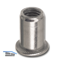 Blindnietmutter Flachkopf Unterkopfverzahnt Rundschaft offen M 6 Aluminium