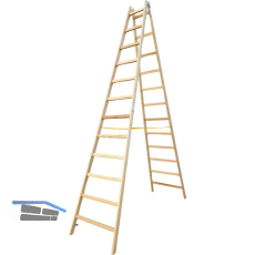 JUST Holz Stehleiter Sprossen=12 L�nge=3,76 m mit Gurt