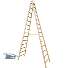JUST Holz Stehleiter Sprossen=14 L�nge=4,36 m mit Gurt
