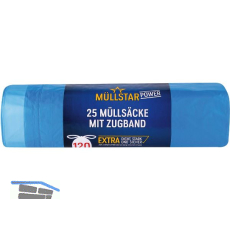 M�lls�cke Polyethylen 120 Liter, 30 my 700 x 1000 mm mit Zugband blau