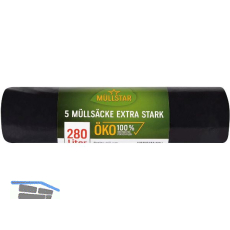 M�lls�cke Polyethylen 280 Liter, 60 my 1150 x 1350 mm ohne Zugband schwarz