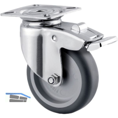 TENTE Lenkrolle Edelstahl Plattenbefestigung nachl. Totalfeststeller 75 mm 75 kg