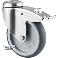 TENTE Lenkrolle TPE Edelstahl mit R�ckenloch und Feststeller 125 mm