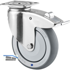 TENTE Lenkrolle TPR/Edelstahl nachlaufender Totalfeststeller 125 mm Platte
