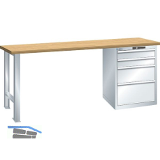 LISTA Werkbank 27x36E Multiplex 1500x750x840mm KEY Lock RAL7035 4 Laden 75kg