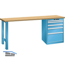LISTA Werkbank 27x36E Buche 2000x800x850mm KEY Lock RAL5012 5 Laden 75kg
