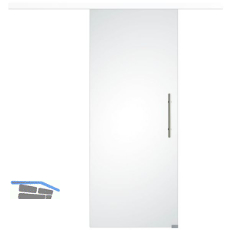 Glasschiebet�r Set Satiniert 920x2100mm, Inlay CPL wei�, Sto�griff silber