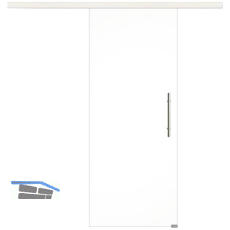Glasschiebet�r Set Klarglas, 820x2100mm, Inlay CPL Bianco, Sto�griff silber