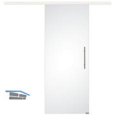 Glasschiebet�r Set Satiniert, 920x2100mm, Inlay CPL Bianco, Sto�griff silber