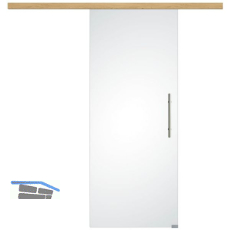 Glasschiebet�r Set Satiniert 820x2100mm, Inlay CPL Eiche, Sto�griff silber