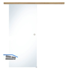 Glasschiebet�r Set Klarglas, 920x2100mm, Inlay CPL Risseiche Muschelgriff silber