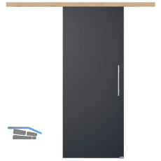 Glasschiebet�r Set BlackDark, 920x2100mm, Inlay CPL Achat, Sto�griff silber