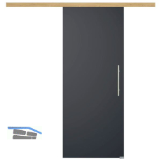 Glasschiebet�r Set BlackDark, 820x2100mm, Inlay CPL Eiche, Sto�griff silber