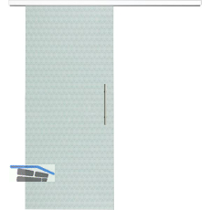 Glasschiebet�r Set Smaragd klar, Inlay wei�, Sto�griff silber, 920 mm