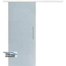 Glasschiebet�r Set Diamant wei�, Inlay wei�, Sto�griff silber, 820 mm