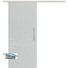 Glasschiebet�r Set Brillant klar, Inlay Bianco, Sto�griff silber, 920 mm