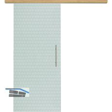 Glasschiebet�r Set Smaragd klar, Inlay Eiche, Sto�griff silber, 920 mm