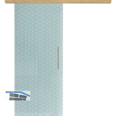 Glasschiebet�r Set Brillant wei�, Inlay Eiche, Sto�griff silber, 720 mm