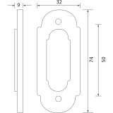 GRUNDMANN Oval-Schlsselrosette BBWG m. Hangerl, Gr. 32 x 74, Messing pol