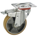 Lenkrolle m. Alufelge PU-Bereifung Totalfeststeller 200x50mm/Platte 140x110mm