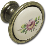 Knopf Rose � 34 mm, Porzellan/ZN, elfenbein, bemalt/altvermessingt