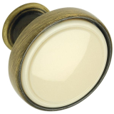Knopf Anaheim 2 � 23 mm,Tiefe 24 mm, ZN/Kunststoff altmessing br�niert/beige