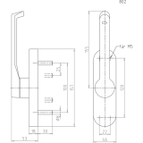 Trtreibriegel aufliegend Pfeil, rund, links, Hub 25 mm, silber eloxiert