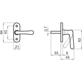 GRUNDMANN Fenstergriff WG ELEGANT - gerade, VK 7 x 35 mm, Messing poliert