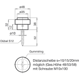 Bodentrpuffer WG,  48 mm, Hhe 38 mm, Anschlag Gummiring, silber elox.