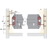 HETTICH SYSTEMA TOP 2000 Quadro Duplex 70, Schranktiefe 600 mm, Ma X = 22 mm