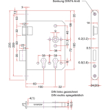 Fluchttrschloss 1019 PZW fr 2 Profilzylinder, rechts, DM 60/100, Edelstahl