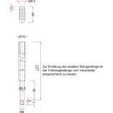 Treibriegelstange BMH 1101, 1385 mm, m. Gleitstopfen f. oben, Stahl verzinkt