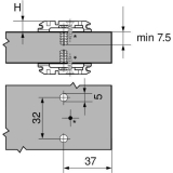 BLUM CLIP Kreuzmontageplatte, EXPANDO fr Zwillingsanschlag,Exzenter, D: 3 mm