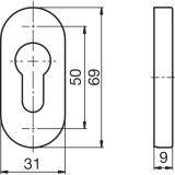 DORMA Zylinderrosette PREMIUM 6679 - PZ, 31 x 69 x 9 mm, Edelstahl matt