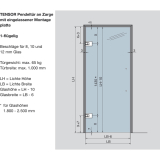 Pendelt�rbeschlag Tensor Glas-Zarge z. Einl. Feststell. 90�, Edelstahl-Effekt