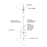 Drahtseilabh�ngung Abdeck-Befestigungsh�lsen verchromt, Seil in Farbe silber