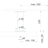 Barkonsole Irland gerade  50 mm, Rosetten  90mm, Hhe 230mm, Edelstahl