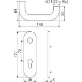 Drckerlochteil D110 mit Kurzschild PZ 72 mm, Edelstahl