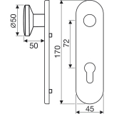 Knopfkurzschild K 130, PZ 72 mm, silber eloxiert