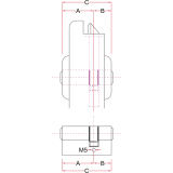 Industriedoppelzylinder BKS 31/31mm,Schlsselreide eckig,Messing vernickelt matt