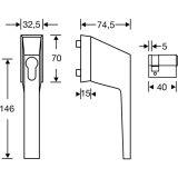 FSB Fenstergriff 34 3495 009 - fr PZ vorgerichtet, VK 7 x 34 mm, silber elox.